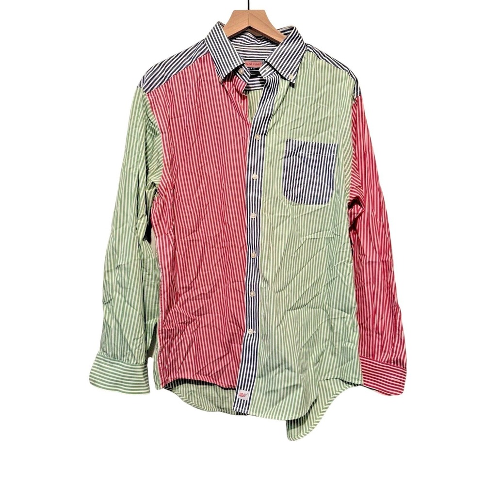 Vineyard Vines Murray Shirt Men's Large Multi Color Striped Patchwork Fun Shirt